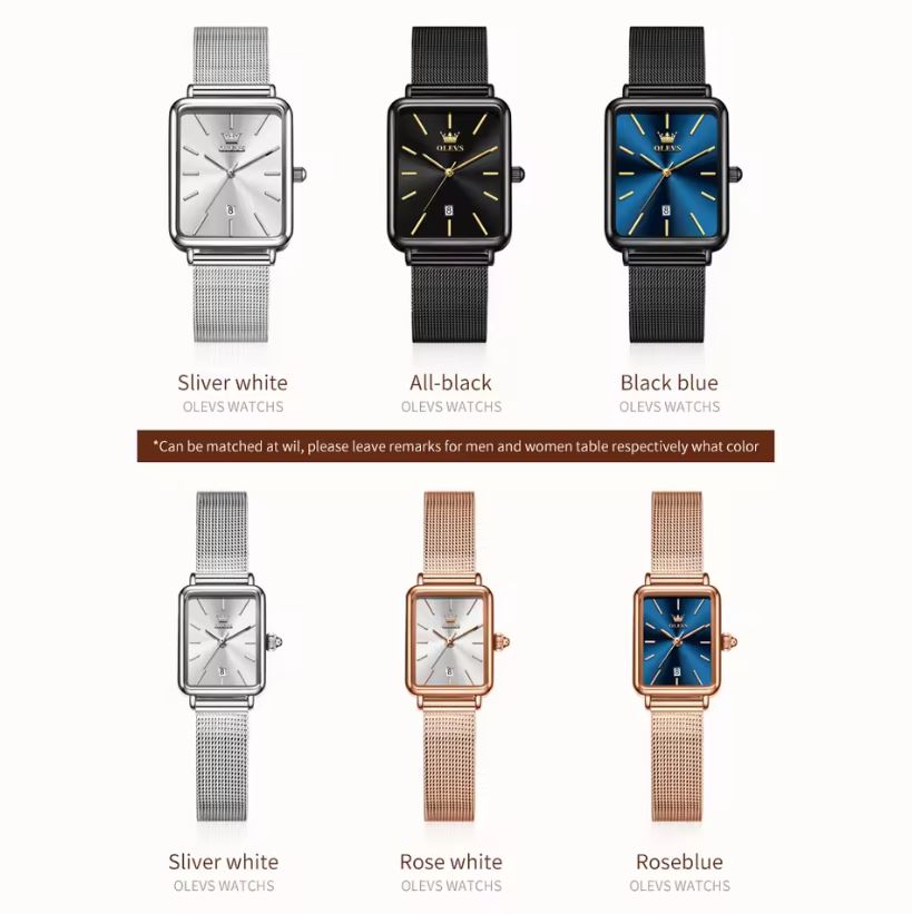 Collection of six watches in different colors and styles on a white background