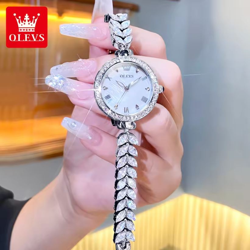 OLEVS 9971 Ladies Diamond Design Luxury Quartz Watch – Bling Crystal Jewelry Wristwatch