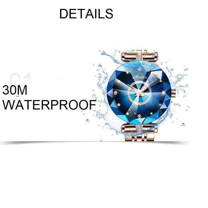 MEIBIN 1482 Women’s Luxury Blue Diamond Quartz Bracelet Watch – Elegant Fashion Wristwatch