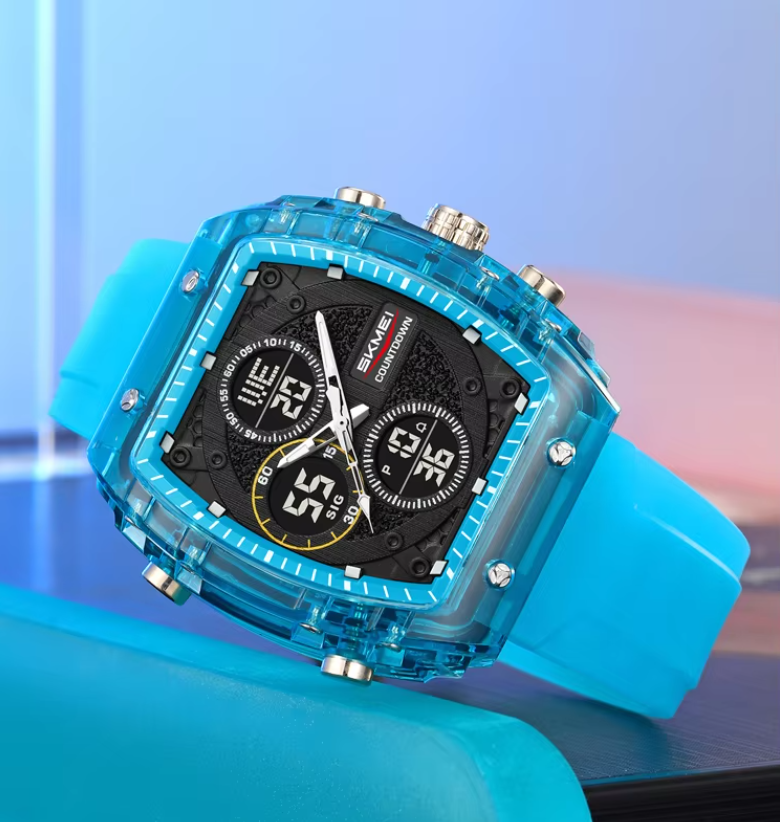 SKMEI 2602 Dual Time Sports Watch Blue– 50M Waterproof Silicone Strap