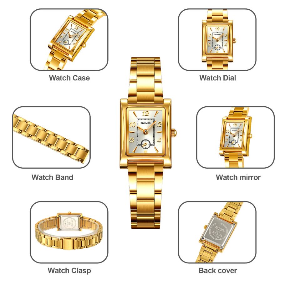 SKMEI 2570 Women’s Vintage Square Dial Quartz Watch Gold White – Elegant Fashion Wristwatch