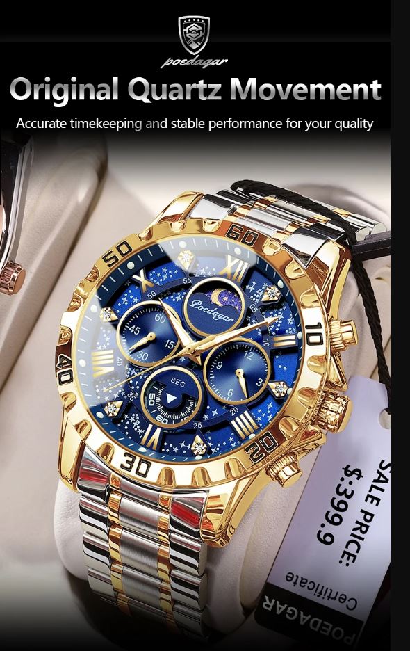 Luxury watch with gold and silver design on a white background, featuring Paredagar branding.