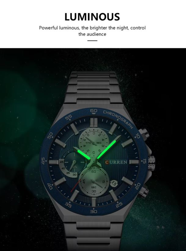 Curren watch with luminous face on a dark background
