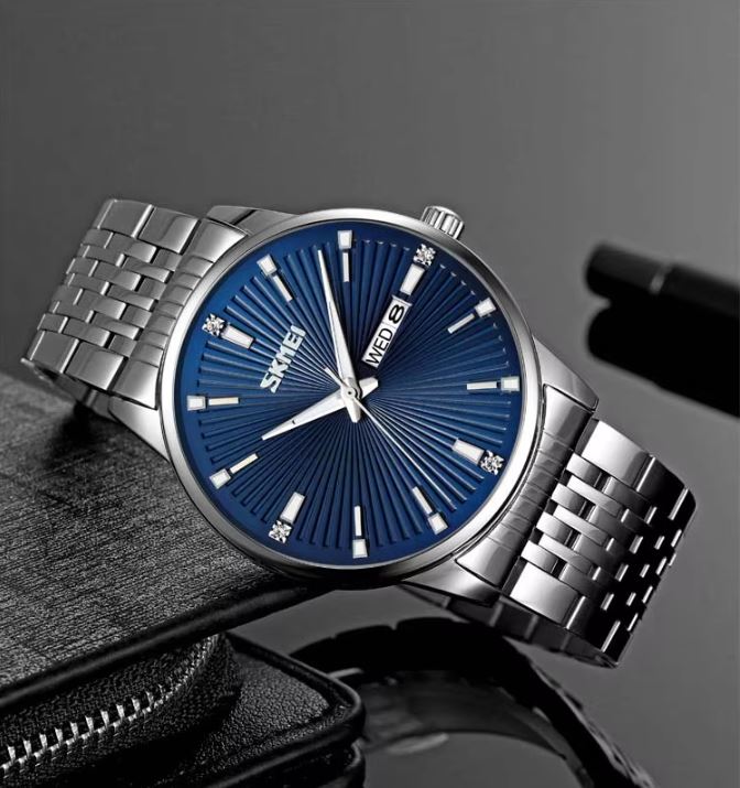 SKMEI 9323 Luxury Men’s Quartz Watch White Dial– Stainless Steel Strap, Luminous Date Display