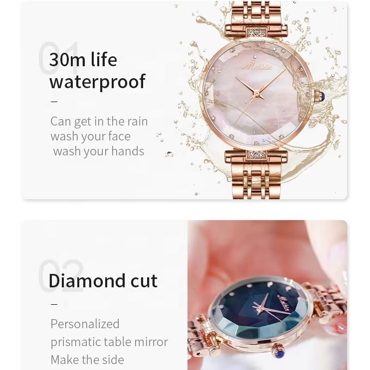 MEIBIN 1480 Women’s Crystal Quartz Waterproof Fashion Wristwatch