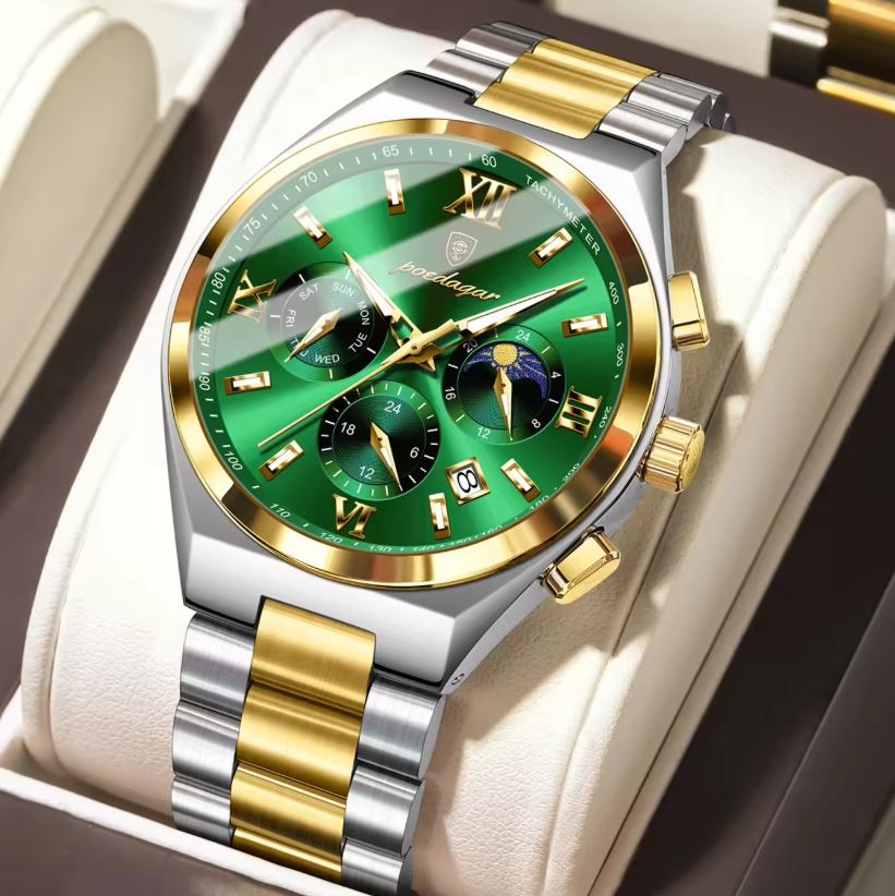 POEDAGAR 688 men’s fashion stainless steel watch Green dial