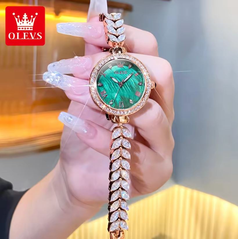 OLEVS 9971 Ladies Diamond Design Luxury Quartz Watch – Bling Crystal Jewelry Wristwatch