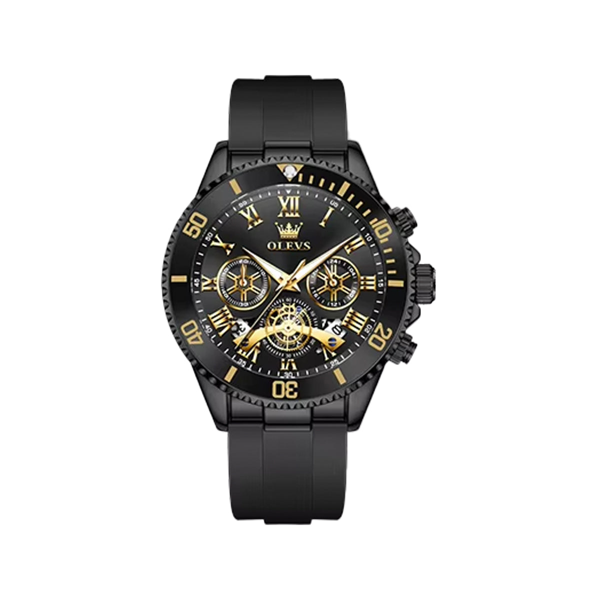 OLEVS 3730 Men’s Moon Phase Hollow Design Quartz Watch Black