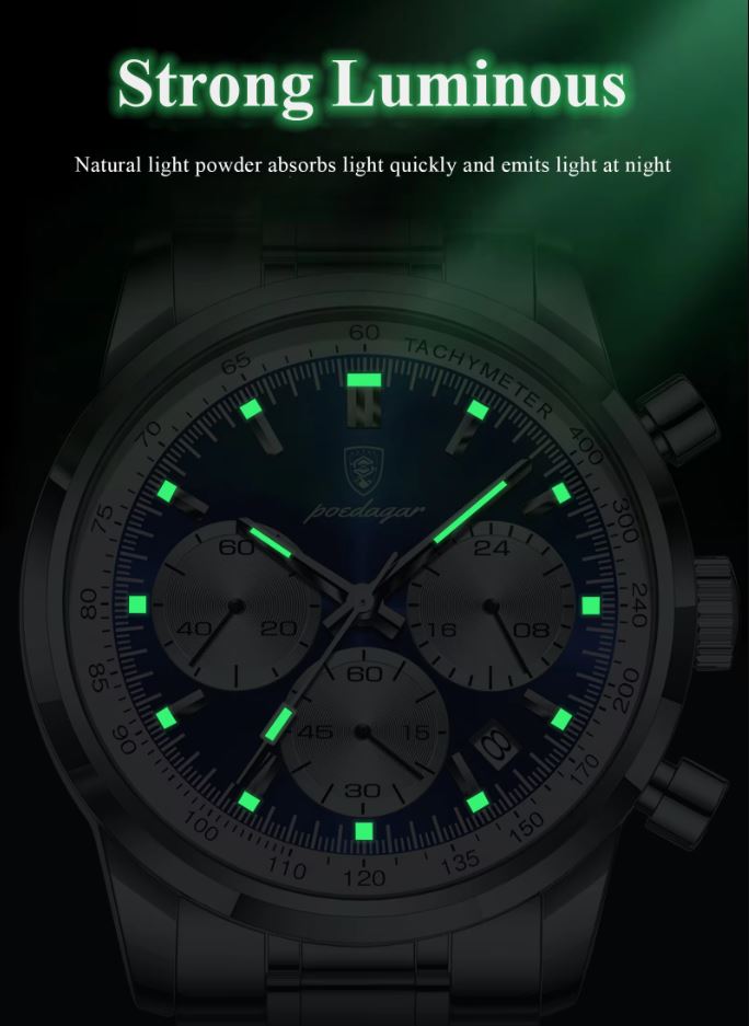 Watch with strong luminous feature on a dark background