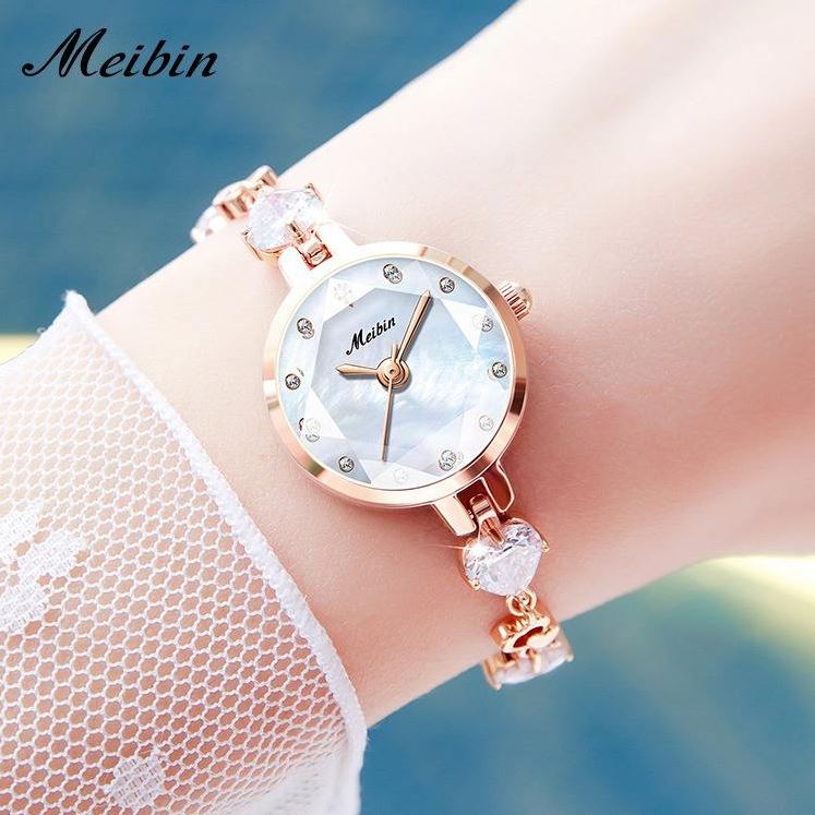 MEIBIN 1713 Women’s Luxury White Rose Gold Stainless Steel Watch – Elegant Quartz Wristwatch