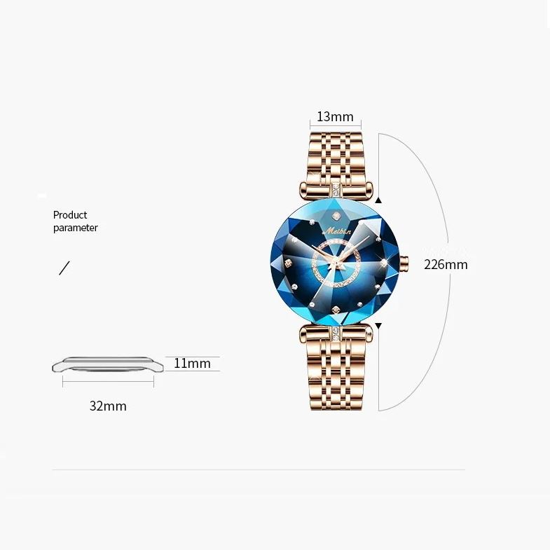 MEIBIN 1482 Women’s Luxury Blue Diamond Quartz Bracelet Watch – Elegant Fashion Wristwatch
