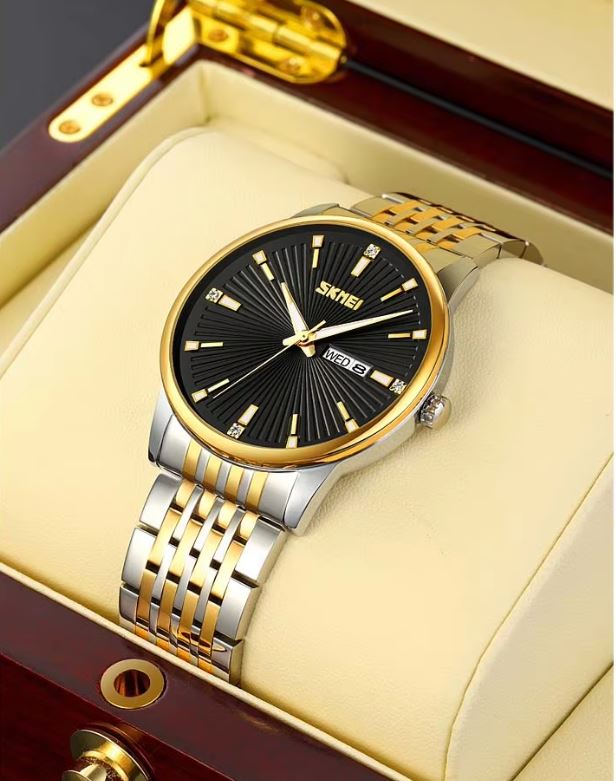 SKMEI 9323 Luxury Men’s Quartz Watch White Dial– Stainless Steel Strap, Luminous Date Display