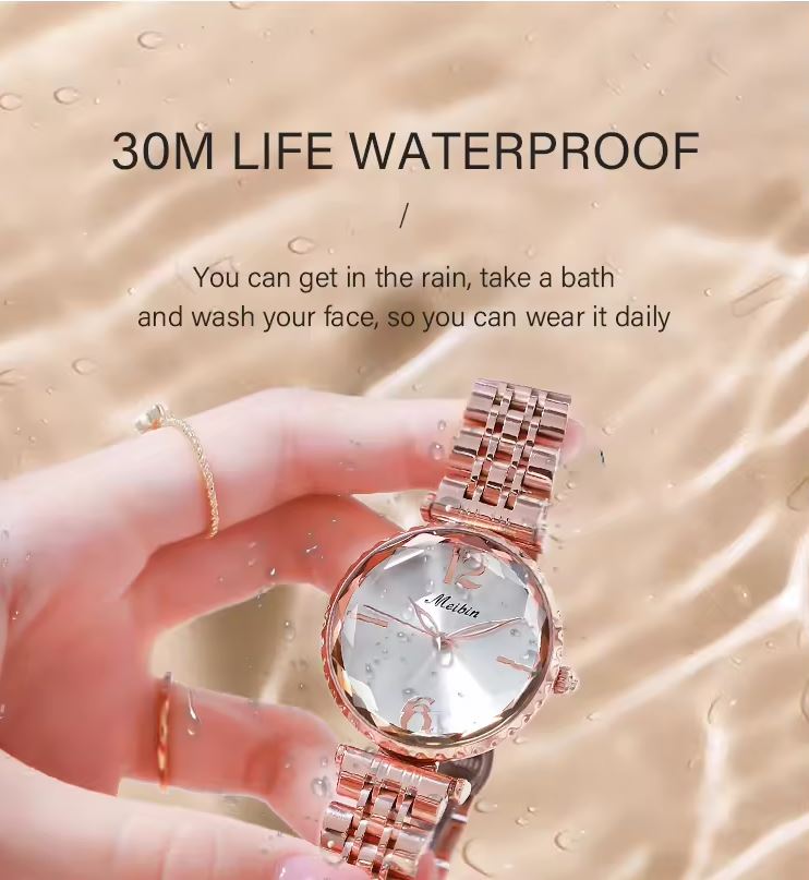 MEIBIN 1480 Women’s Crystal Quartz Waterproof Fashion Wristwatch