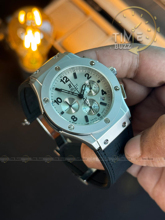Hublot Big Bang Chronograph Men’s Watch – Silver Dial & Black Strap
