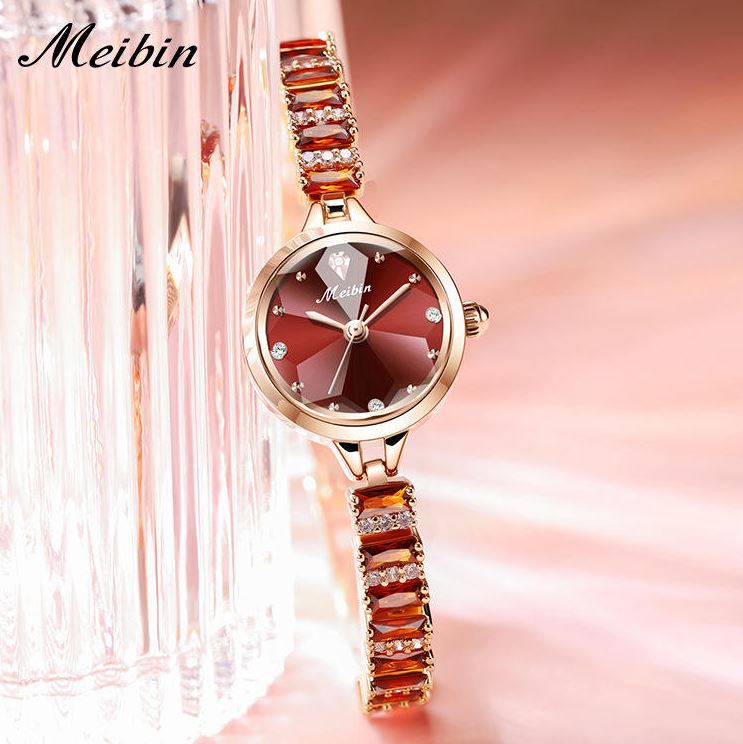 MEIBIN 1690 Women’s Fashion Bracelet Watch Red – Waterproof Quartz Jewelry Wristwatch