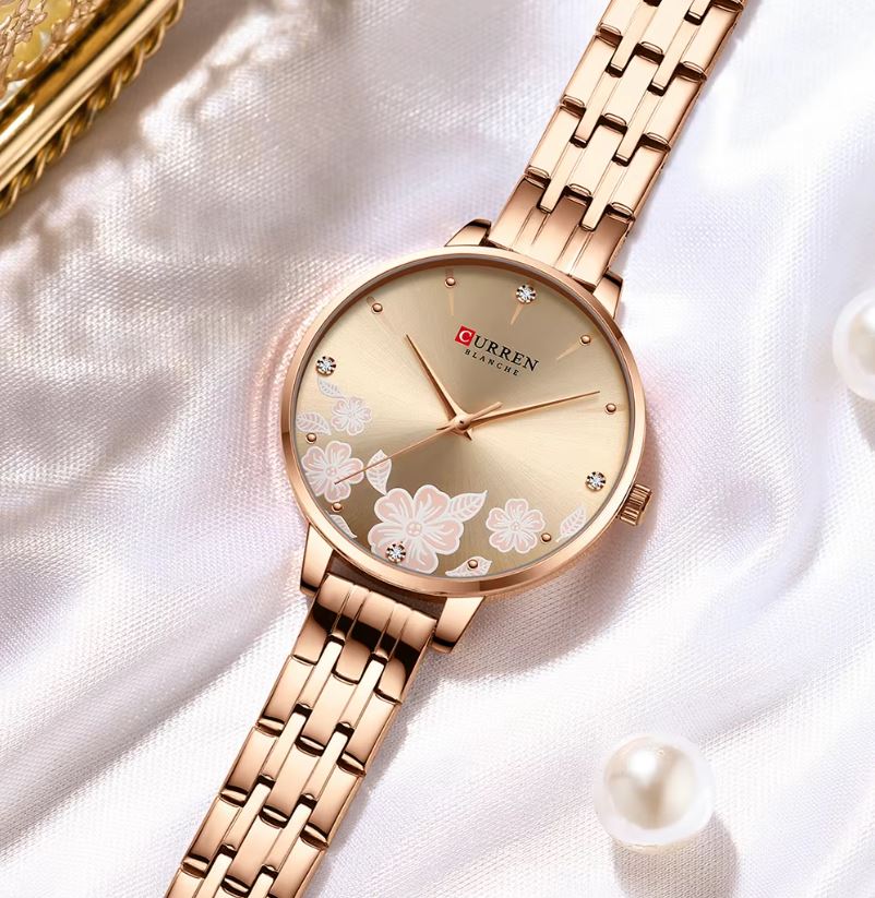 Curren 9068 Rose Gold– Women's Quartz Watch with Stainless Steel Mesh Band