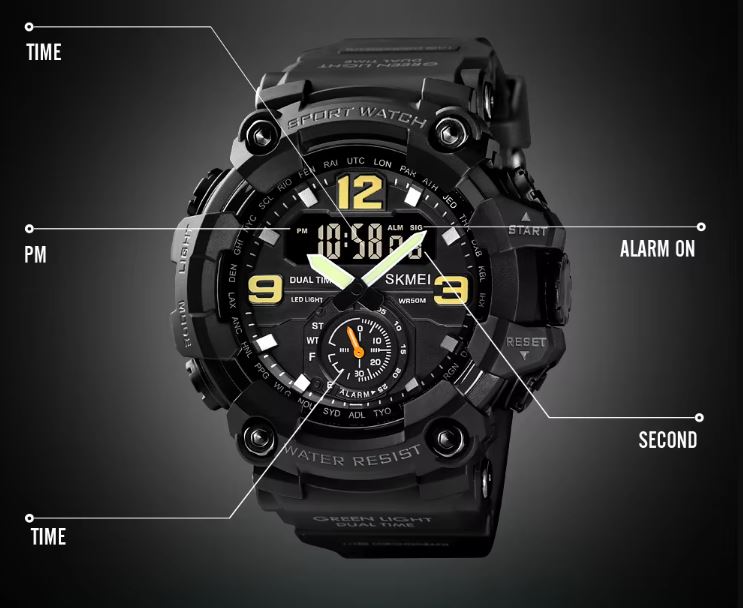 SKMEI 1637 Men’s Analog Digital Sports Watch Black – 50M Waterproof