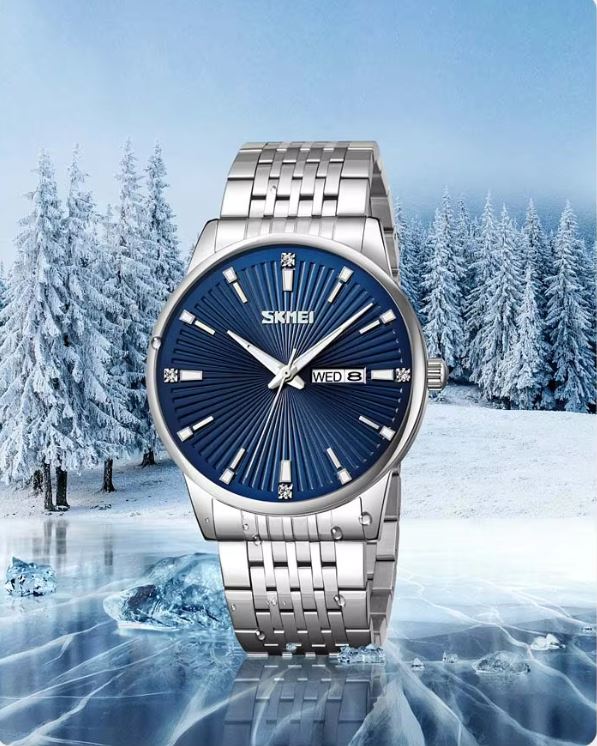 SKMEI 9323 Luxury Men’s Quartz Watch White Dial– Stainless Steel Strap, Luminous Date Display
