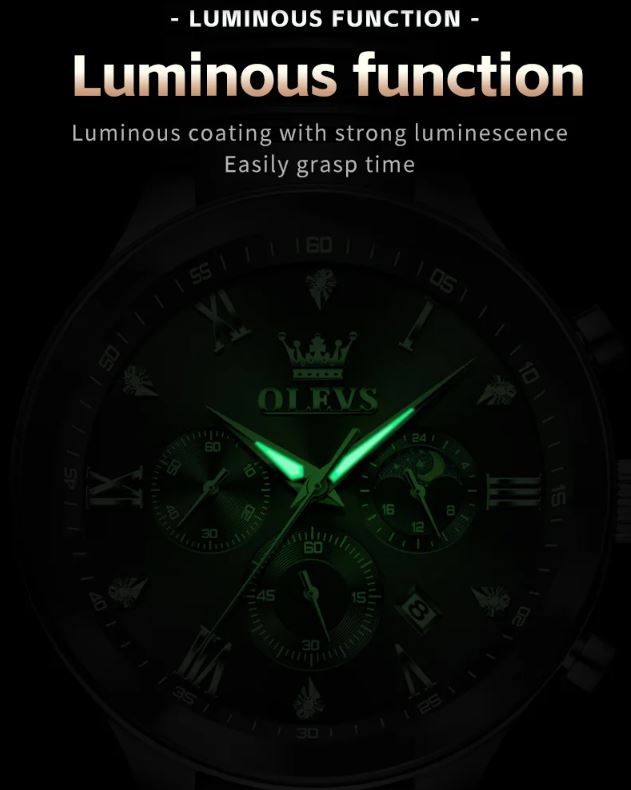 Watch with luminous function feature on a dark background