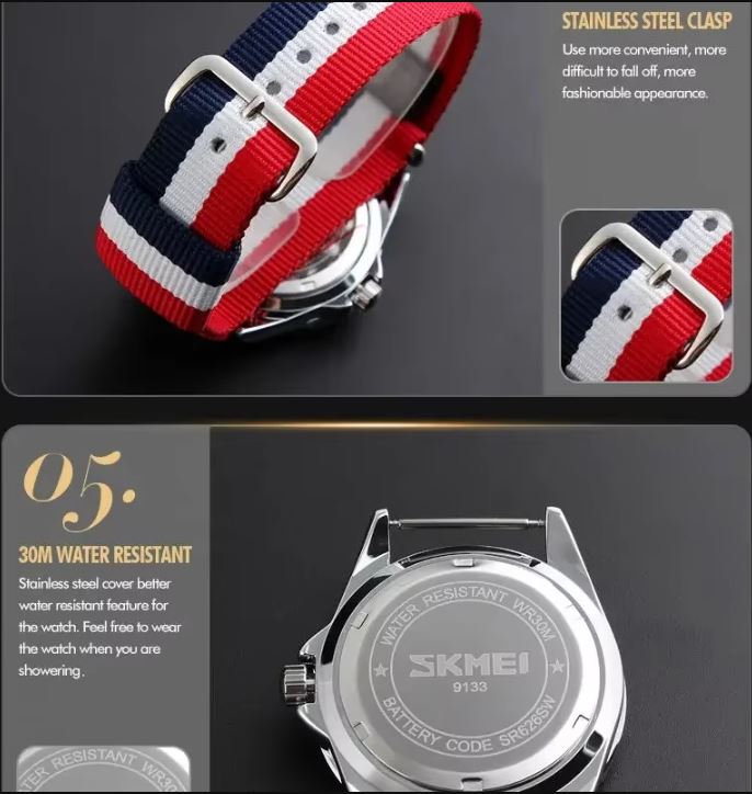 SKMEI 9133 Unisex Luxury Quartz Watch – Waterproof Calendar Business Sports Wristwatch