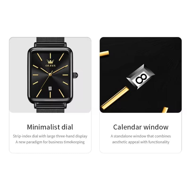 Black watch with gold accents on a white background