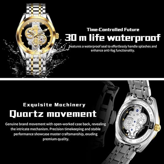 OLEVS 3725 Men’s Luxury Skeleton Quartz Watch – Stainless Steel Bracelet