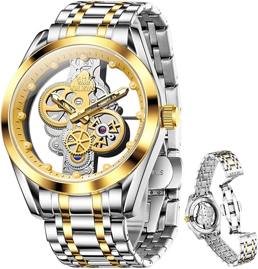 OLEVS 3725 Men’s Luxury Skeleton Quartz Watch – Stainless Steel Bracelet