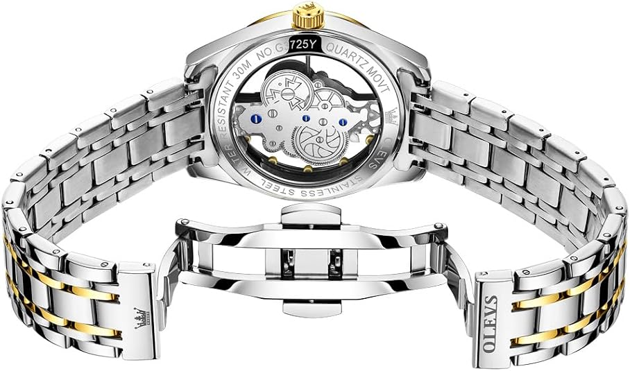 OLEVS 3725 Men’s Luxury Skeleton Quartz Watch – Stainless Steel Bracelet