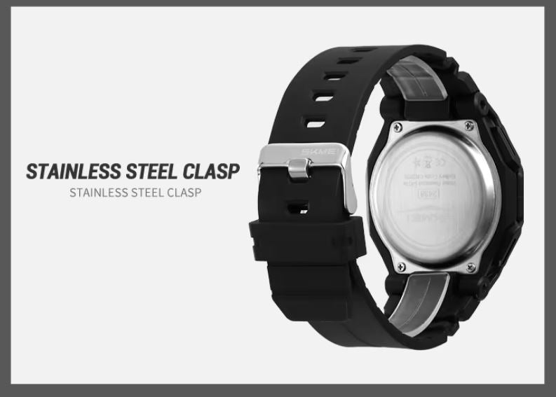 Black watch with stainless steel clasp on a white background