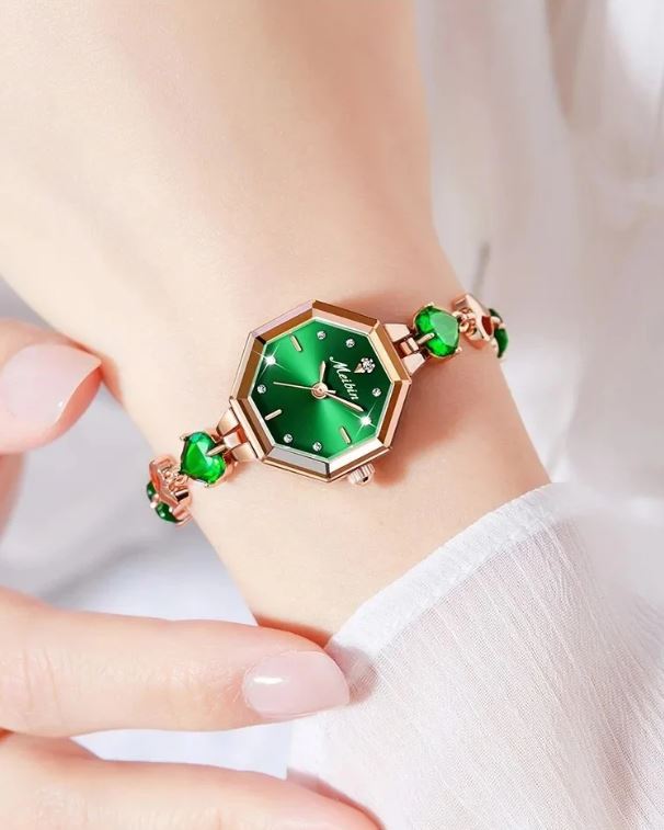 MEIBIN 1702 Women’s Octagonal Bracelet Watch Green – Luxury Quartz Jewelry Wristwatch
