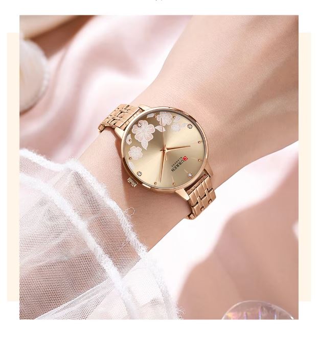 Curren 9068 Rose Gold– Women's Quartz Watch with Stainless Steel Mesh Band