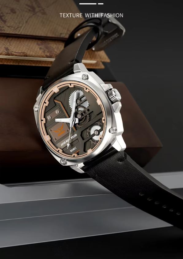 SKMEI 2289 Men’s Leather Strap Quartz Watch Silver– Casual Business Fashion Wristwatch