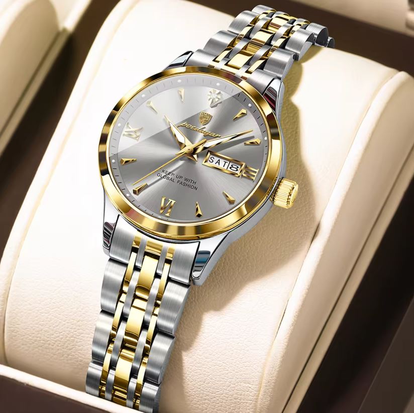 POEDAGAR 504 Women’s Quartz Watch Gold Gray – Stainless Steel Band & Complete Calendar Design (Copy) (Copy) (Copy)
