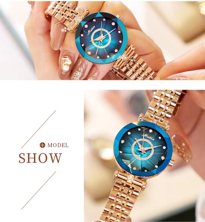 MEIBIN 1482 Women’s Luxury Blue Diamond Quartz Bracelet Watch – Elegant Fashion Wristwatch