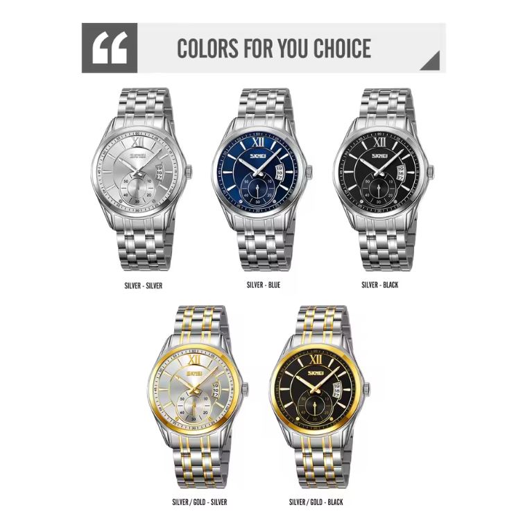 SKMEI 9319 Men’s Quartz Watch – 42.5mm Business Fashion Stainless Steel Band