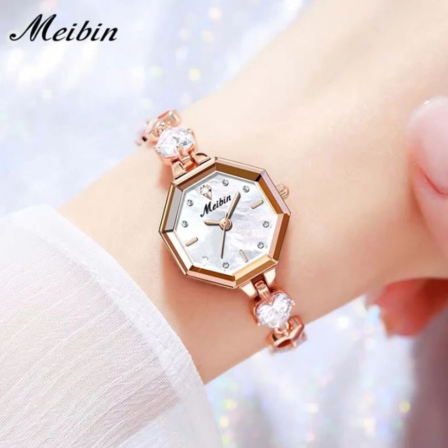 MEIBIN 1702 Women’s Octagonal Bracelet Watch White – Luxury Quartz Jewelry Wristwatch