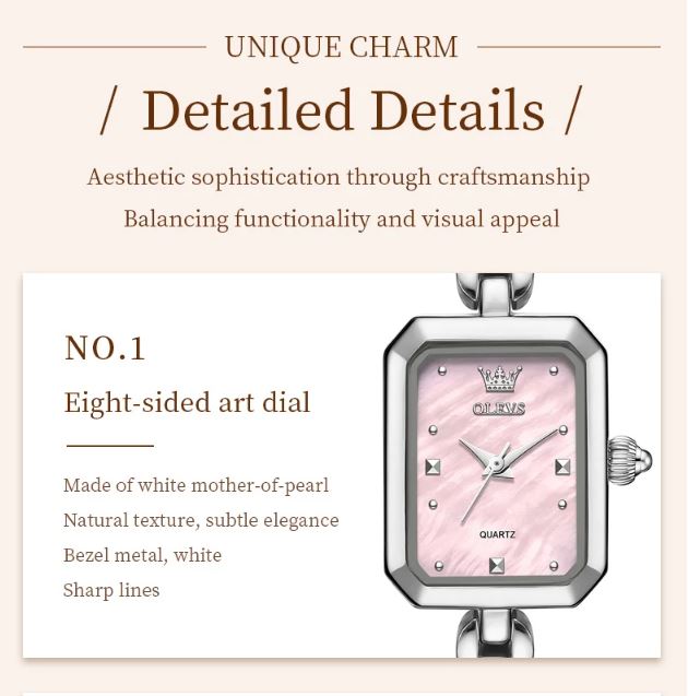 Watch with pink face and silver case on a beige background