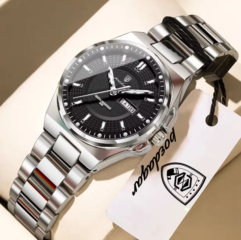 POEDAGAR 796 Women’s Quartz Watch – Day Date, Luminous Silver Black