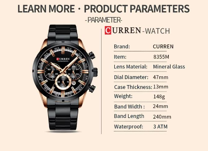 CURREN 8355 Luminous Dial Glowing in the Dark