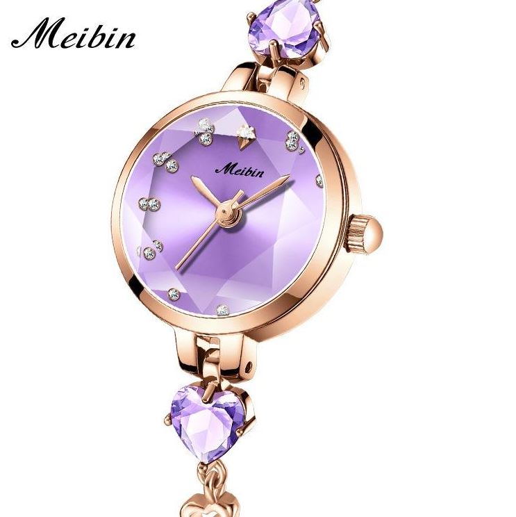 MEIBIN 1713 Women’s Luxury Purple Rose Gold Stainless Steel Watch – Elegant Quartz Wristwatch