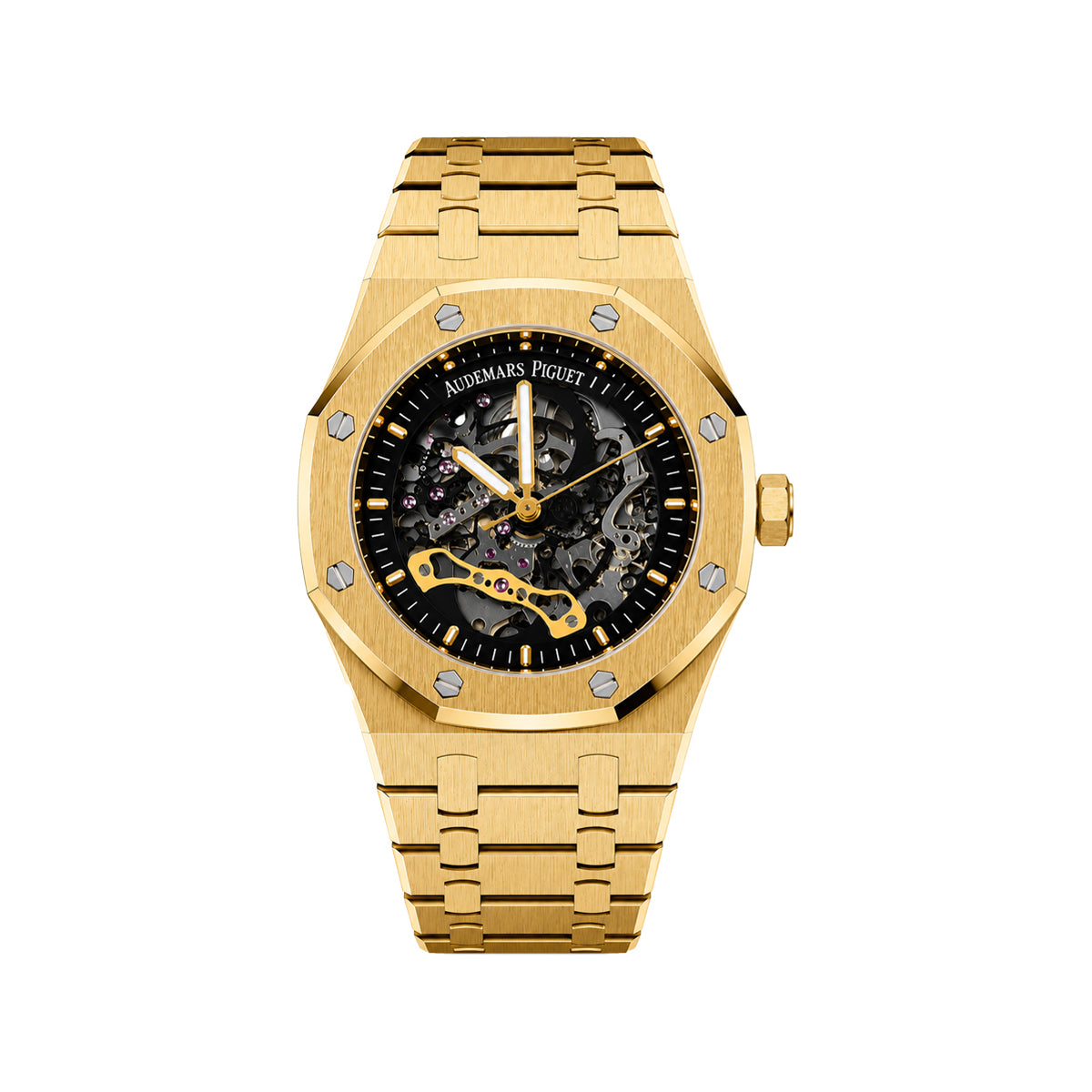 Audemars Piguet Gold Skeleton Automatic Men’s Watch with Integrated Metal Bracelet