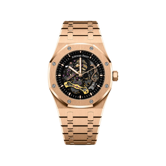 Audemars Piguet Rose Gold Skeleton Automatic Men’s Watch with Integrated Metal Bracelet