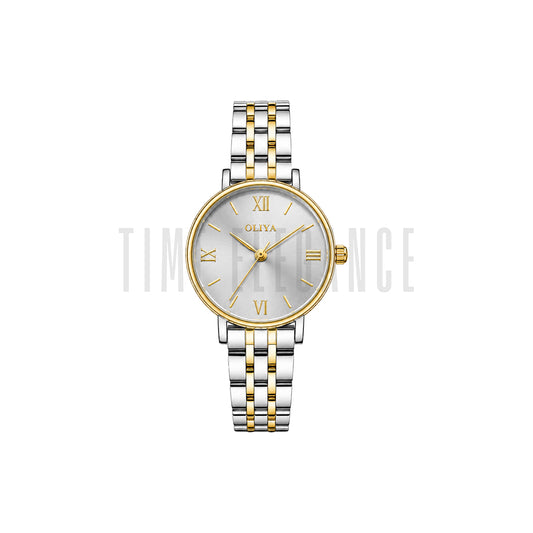 OLIYA 5209 Women’s Ash Round Dial Watch – Gold Silver Bracelet