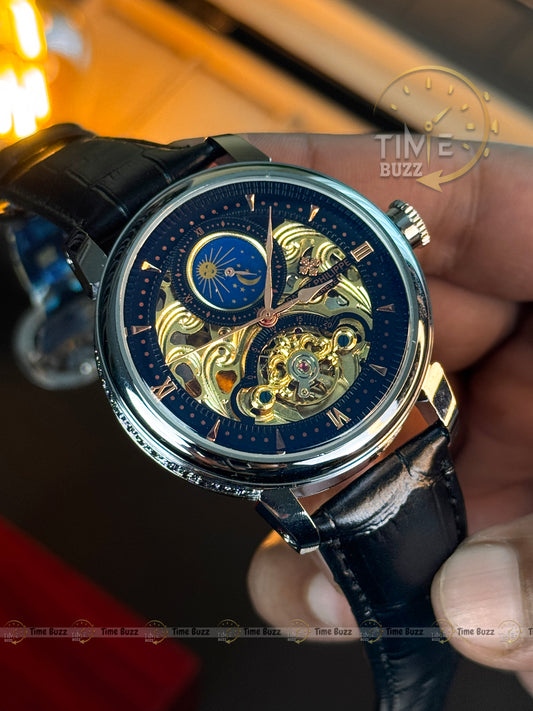 Patek Philippe Skeleton Moonphase Men’s Watch – Black Leather Strap