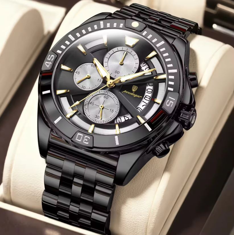 POEDAGAR 695 Men’s Sports Quartz Watch Black Black – Stainless Steel Luxury Chronograph Wristwatch