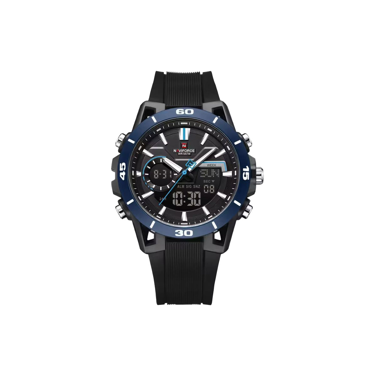 NAVIFORCE 7135 Men’s Dual Display Sports Watch Black Blue– Luminous 50M Waterproof Digital Quartz Wristwatch