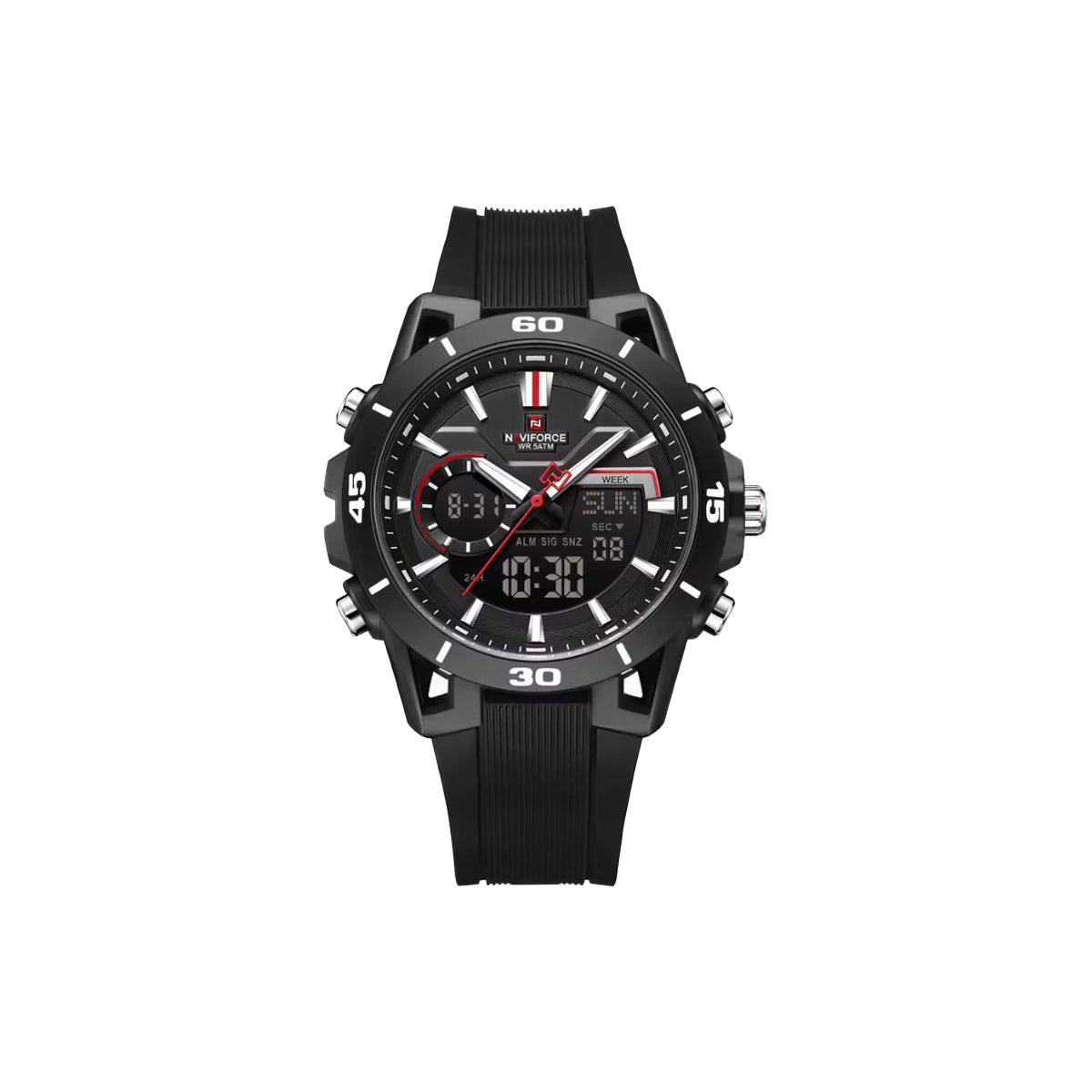 NAVIFORCE 7135 Men’s Dual Display Sports Watch Black– Luminous 50M Waterproof Digital Quartz Wristwatch