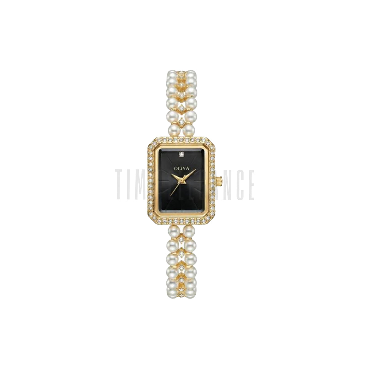 OLIYA 186 Women’s Square Pearl Strap Watch Black Dial – Elegant Jewelry Bracelet Quartz Wristwatch