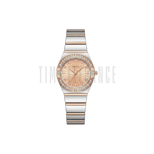 OLIYA 990 Women’s Luxury Diamond Watch Beige Dial– Stainless Steel Designer Bling Wristwatch