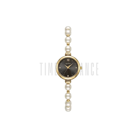 OLIYA 993 Women’s Pearl Bracelet Watch – Elegant Black Dial Quartz Wristwatch
